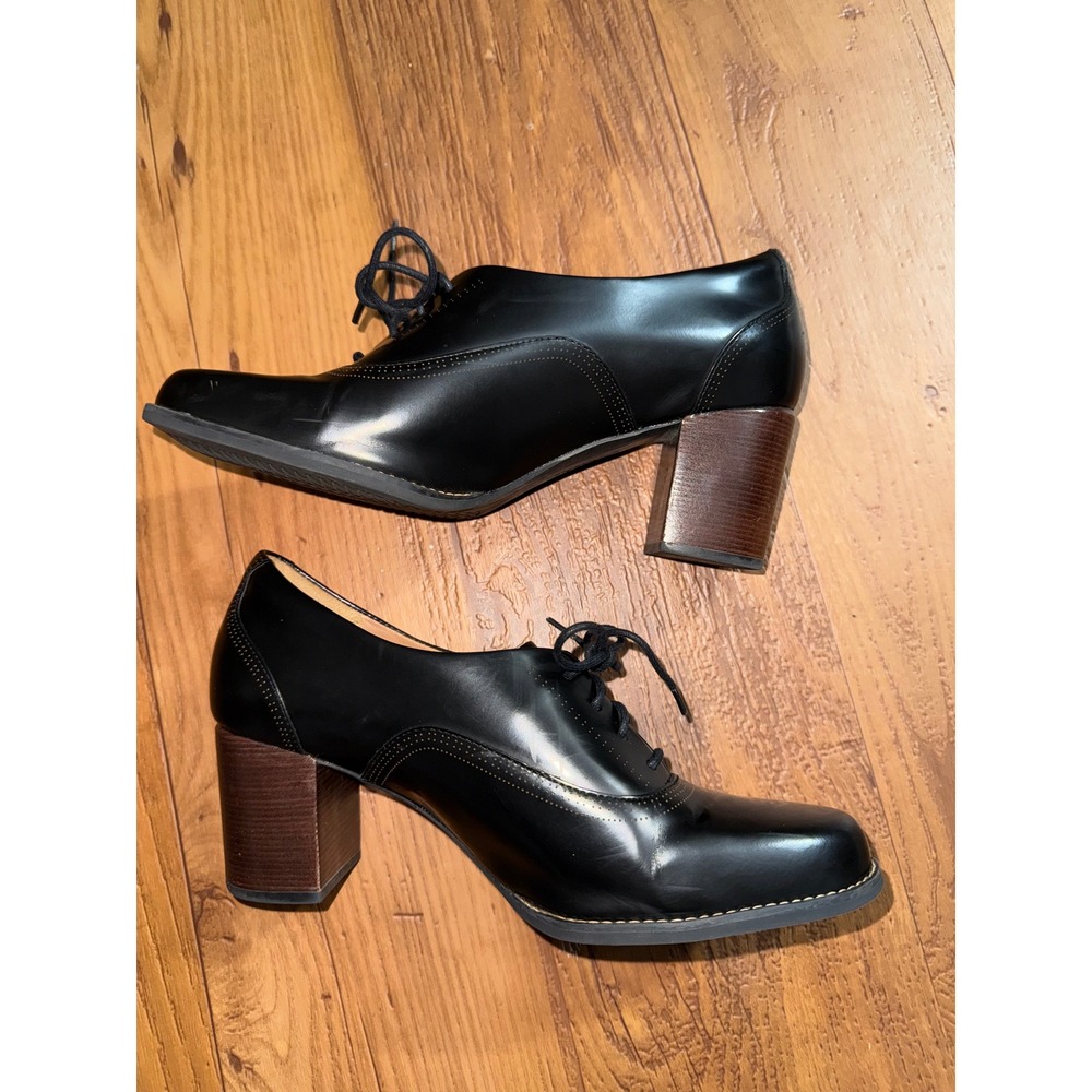 Clarks Artisan Black Leather Lace Up Oxford Block Heels Square Toe 8.5 26110972 - Picture 3 of 4